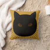 ミステリアスブラックキャット顔ゴールデン装飾用クッション クッション (ブランケット)