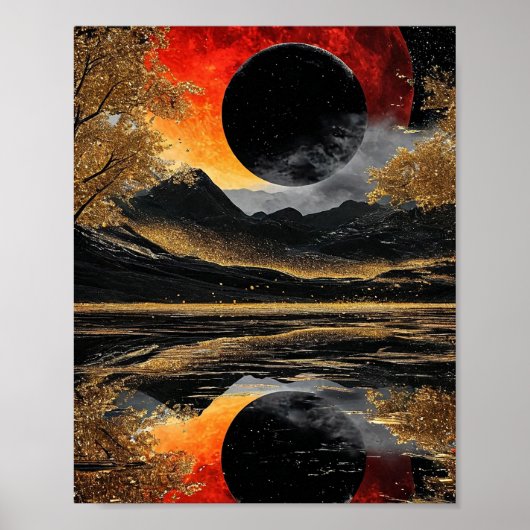 🌑 ミステリアスブラックムーン 抽象的な輝き ✨ 天体 ポスター (正面)