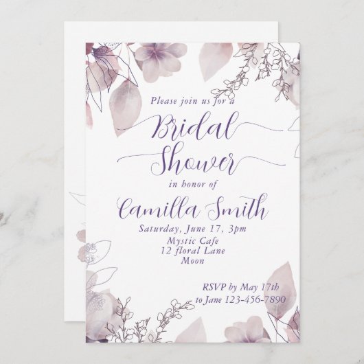 ミステリアスムーンフローラガーデンブライダルシャワー 招待状 (正面/裏面)
