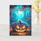 ミステリアス白熱［赤熱］光を放つな不気味かぼちゃ |ハロウィーン カード (黄色い花)