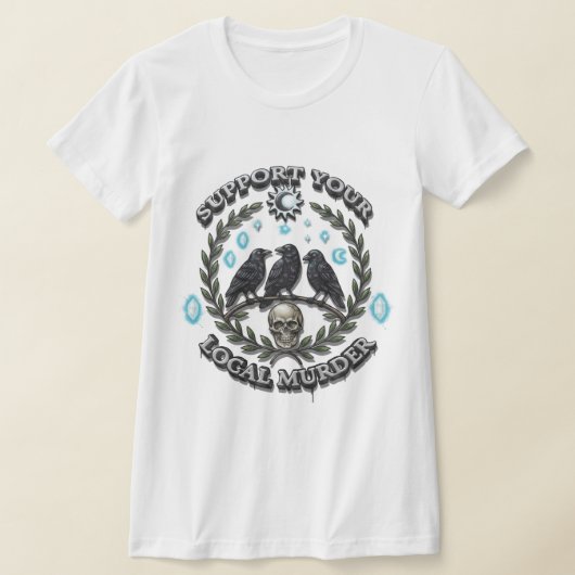 ミステリアス・クロウ&スカルグラフィック Tシャツ (レイダウン)