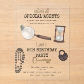 ミステリーキッズシークレットエージェントスパイ刑事誕生日 アクリル招待状 (正面)