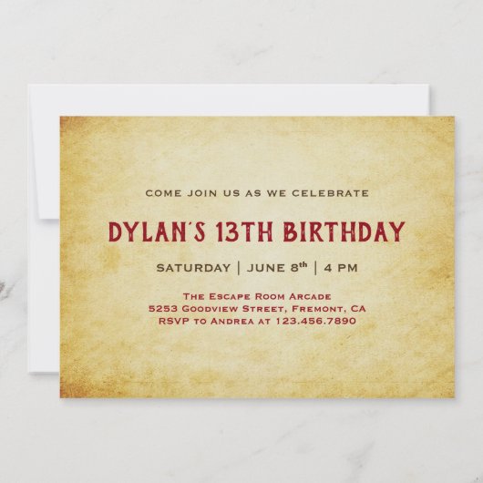 ミステリーゲームエスケープルームパーティー誕生日招待状 招待状 (裏面)