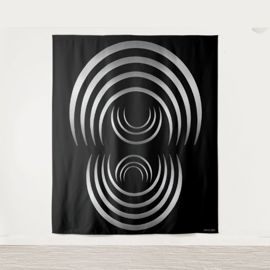 ミステリーサークルシルバーエイリアン三日月 タペストリー (正面)