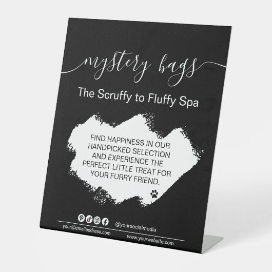 ミステリーバッグドッググルーミングビジネステーブルシンボルや象徴 台座サイン (正面)