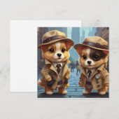 ミステリーパーティーの子犬たち（言葉のないカバー） 招待状 (正面/裏面)