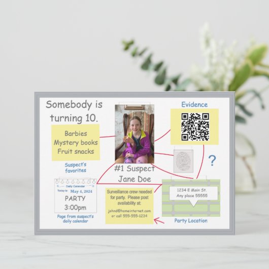 ミステリー 犯罪解決 証拠ボード QR 招待状 (スタンド正面)
