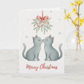 ミステルトウの下でキスをする子猫のクリスマスカード カード (黄色い花)
