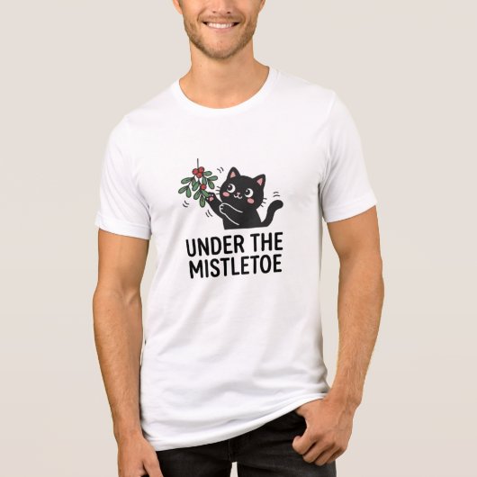 ミステルトウの下の幸せな黒猫 ホリデーTシャツ トライブレンドTシャツ (正面)