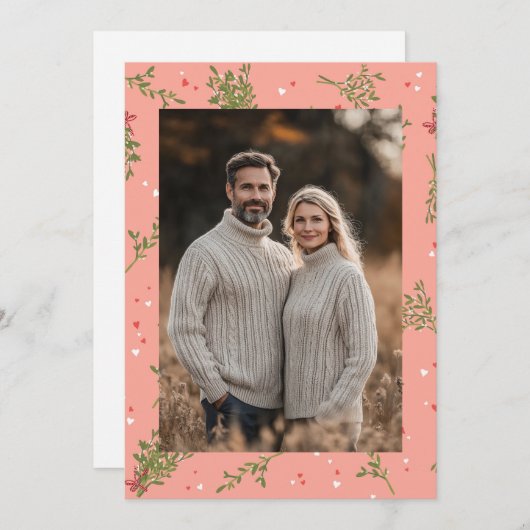 ミステルトウ甘いピンクのクリスマスカスタム写真 シーズンカード (正面/裏面)