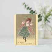 ミステルトードレスヴィンテージクリスマス付きレディ シーズンポストカード (スタンド正面)