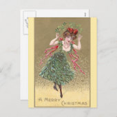 ミステルトードレスヴィンテージクリスマス付きレディ シーズンポストカード (正面/裏面)