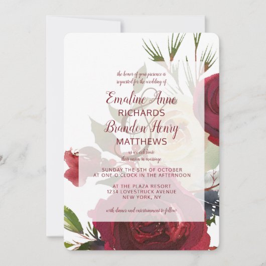 ミステルトーマナーウォーターカラーウィンターフレーム結婚ズ 招待状 (正面)