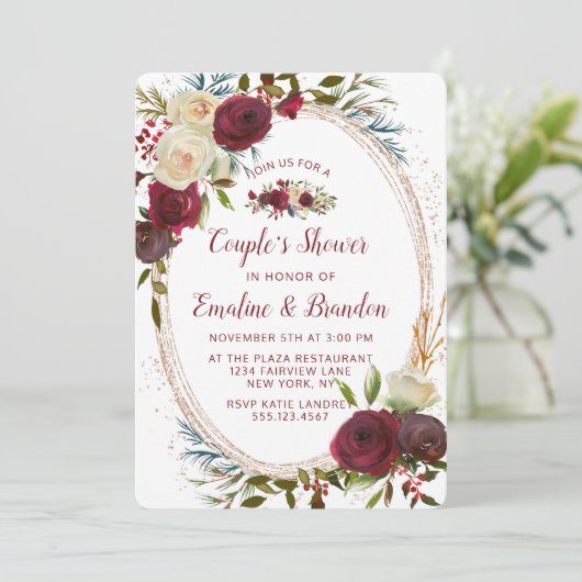 ミステルトーマナーオーバルフレームカップルのウェディングシャワー 招待状 (スタンド正面)