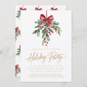 ミステルトーレッドボウクリスマスホリデーパーティー招待状 招待状 (正面/裏面)