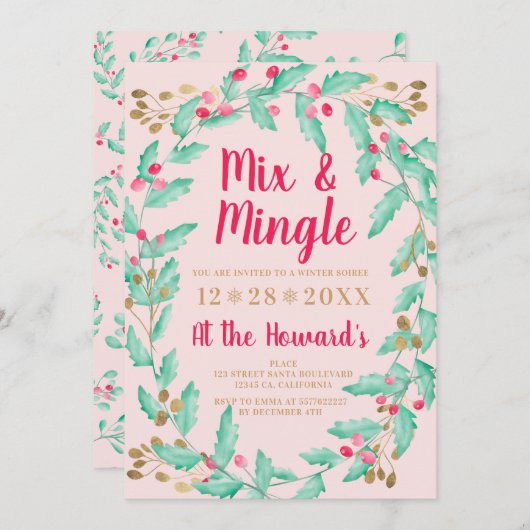 ミステルtoe 水彩ゴールド クリスマス ミックス ミンゲル 招待状 (正面/裏面)