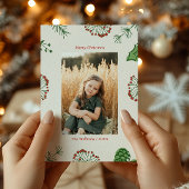 ミストルテオとモミのクリスマス ラスティック手描き 3枚の写真入り シーズンカード