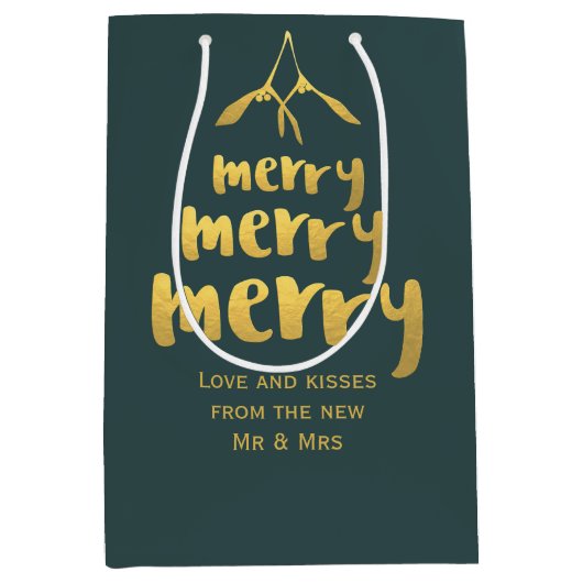 ミストレエレガントトークリスマスメリーホリデーグリーン ミディアムペーパーバッグ (正面)