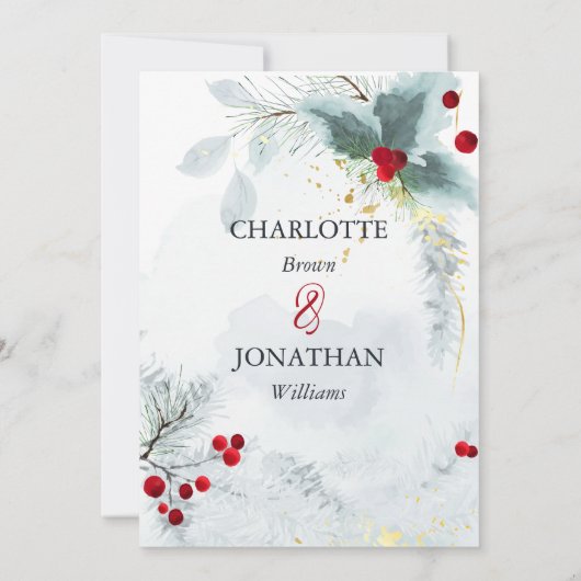 ミストレエレガントートウオーターカラーウィンターウェディングインビタ 招待状 (裏面)