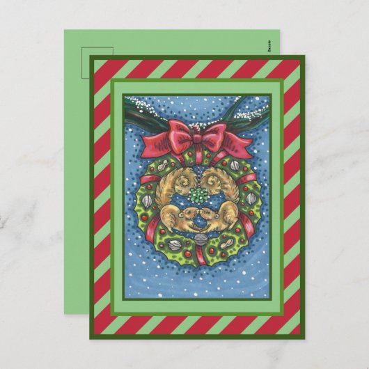 ミストレキスをするートの下のかわいいリス、ナットリース シーズンポストカード (正面/裏面)