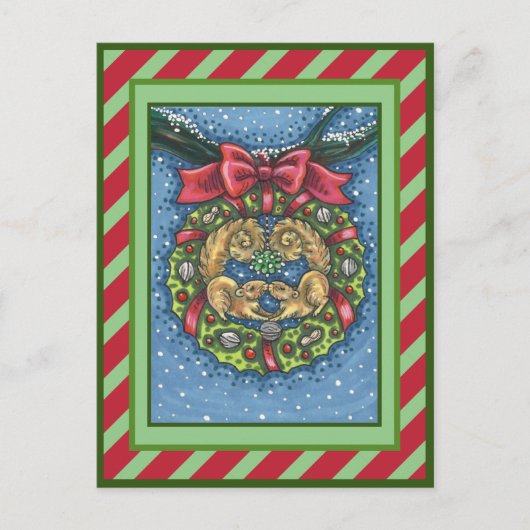 ミストレキスをするートの下のかわいいリス、ナットリース シーズンポストカード (正面)