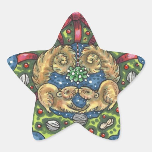 ミストレキスをするートの下のかわいいリス、ナットリース 星シール (正面)