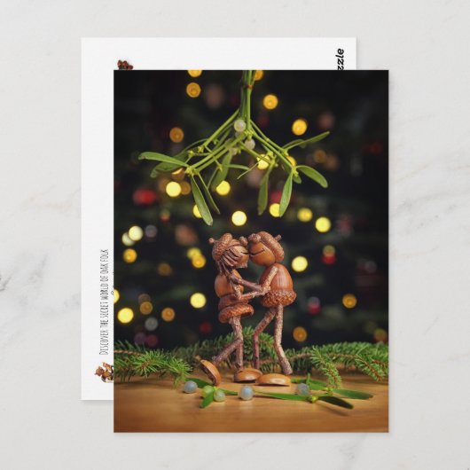 ミストレキスをするートクリスマスの下のアコーン小妖精や小人 ポストカード (正面/裏面)