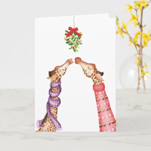 ミストレキスをするートクリスマスカードの下のキリン カード (黄色い花)