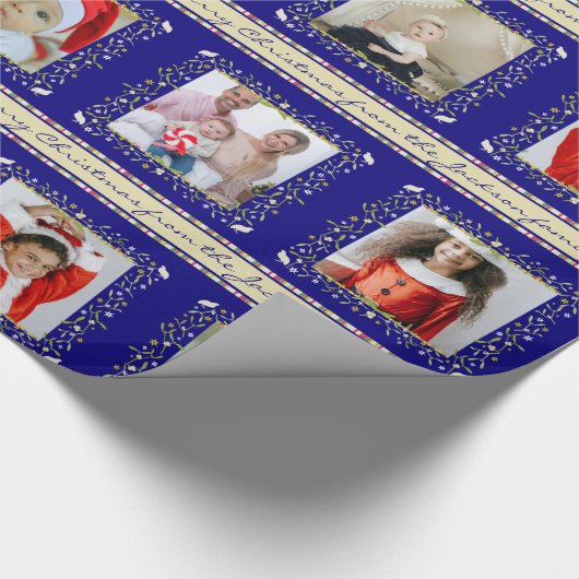 ミストレストライプーのパトリッジ青いクリスマス写真 ラッピングペーパー (角)