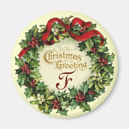 ミストレットとホリーベリーを持つクリスマスクラウン マグネット (正面)