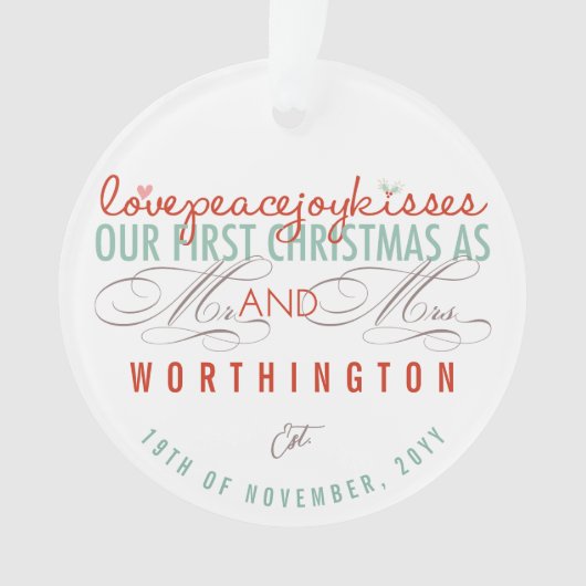 ミストレトゥーズ初めてのクリスマスズ結婚写真 オーナメント (正面)