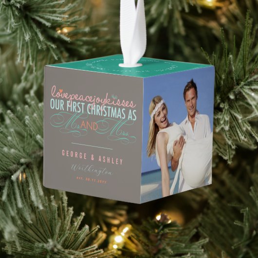 ミストレトゥーズ初めてのクリスマスズ結婚写真 キューブオーナメント (ツリー)