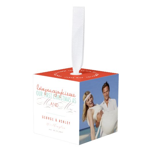 ミストレトゥーズ初めてのクリスマスズ結婚写真 キューブオーナメント (正面アングル)