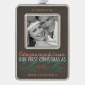 ミストレトゥーズ初めてのクリスマスズ結婚写真 シルバープレートフレームオーナメント (正面)
