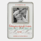 ミストレトゥーズ初めてのクリスマスズ結婚写真 シルバープレートフレームオーナメント (正面)