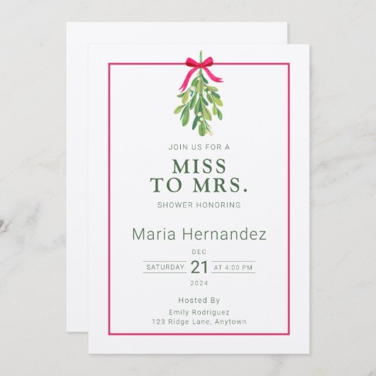 ミストレトーウィンタークリスマスブライダルシャワー 招待状 (正面/裏面)