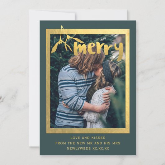 ミストレメリーートフォトグリーンフェイク金ゴールドホリデーカード シーズンカード (正面)