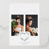 ミスペインのXVアイノスロマンティックブルーシェードハート 箔招待状 (正面)