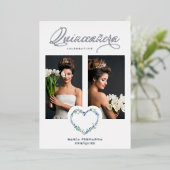 ミスペインのXVアイノスロマンティックブルーシェードハート 箔招待状 (立ち正面)