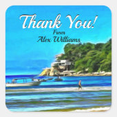 ミスマロイ魚釣りボートありがとう0346 スクエアシール (正面)