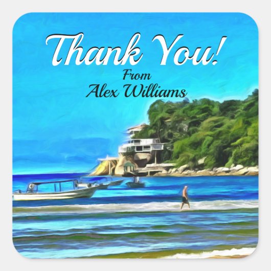 ミスマロイ魚釣りボートありがとう0346 スクエアシール (正面)