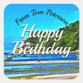 ミスマロイ魚釣りボート誕生日0346 スクエアシール (正面)