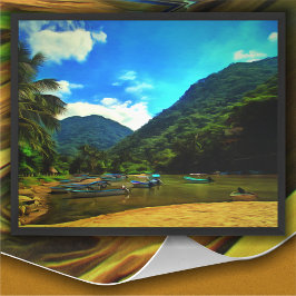 ミスマローヤリバー魚釣りボート0344アートプリント ポスター