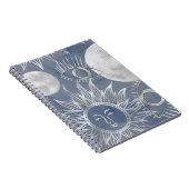 ミス太陽のティック | Dusty Blue Silver Moon Stars Sun ノートブック (右側)