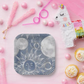 ミス太陽のティック | Dusty Blue Silver Moon Stars Sun ペーパープレート (パーティー)