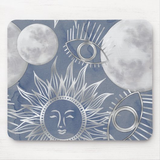ミス太陽のティック | Dusty Blue Silver Moon Stars Sun マウスパッド (正面)