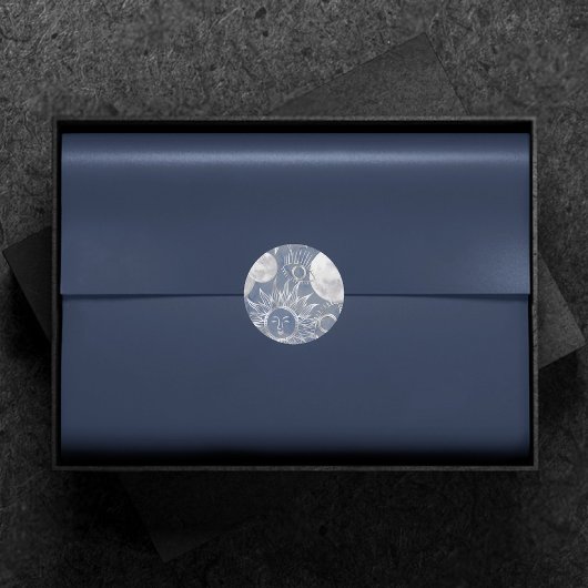 ミス太陽のティック | Dusty Blue Silver Moon Stars Sun ラウンドシール