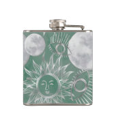 ミス太陽のティック | Dusty Green Silver Moon Stars Sun フラスク (裏面)
