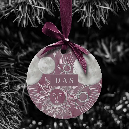 ミス太陽のティック | Pink Silver Moon Stars Sun Eyes セラミックオーナメント