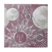 ミス太陽のティック | Pink Silver Moon Stars Sun Eyes タイル (正面)